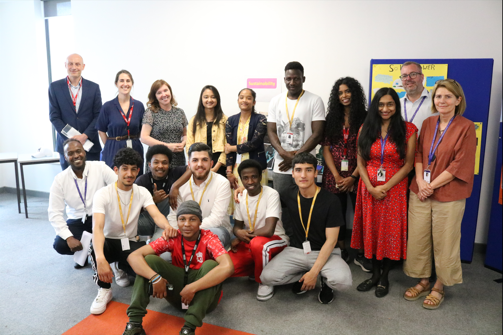 Group shot including a number of students along with Harrow College staff as well as the Children's Commissioner for England.