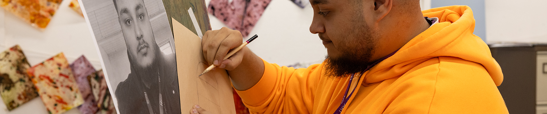 Harrow Weald Art and Design student drawing his portrait