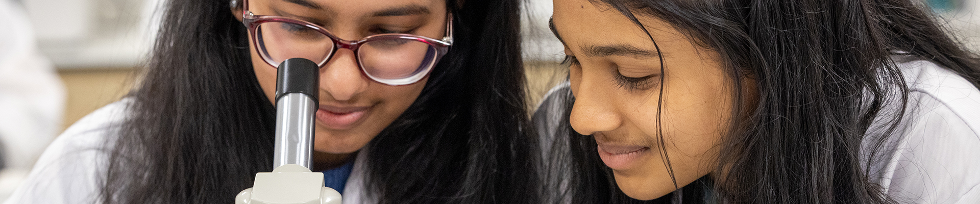 Harrow Science students looking into a microscope