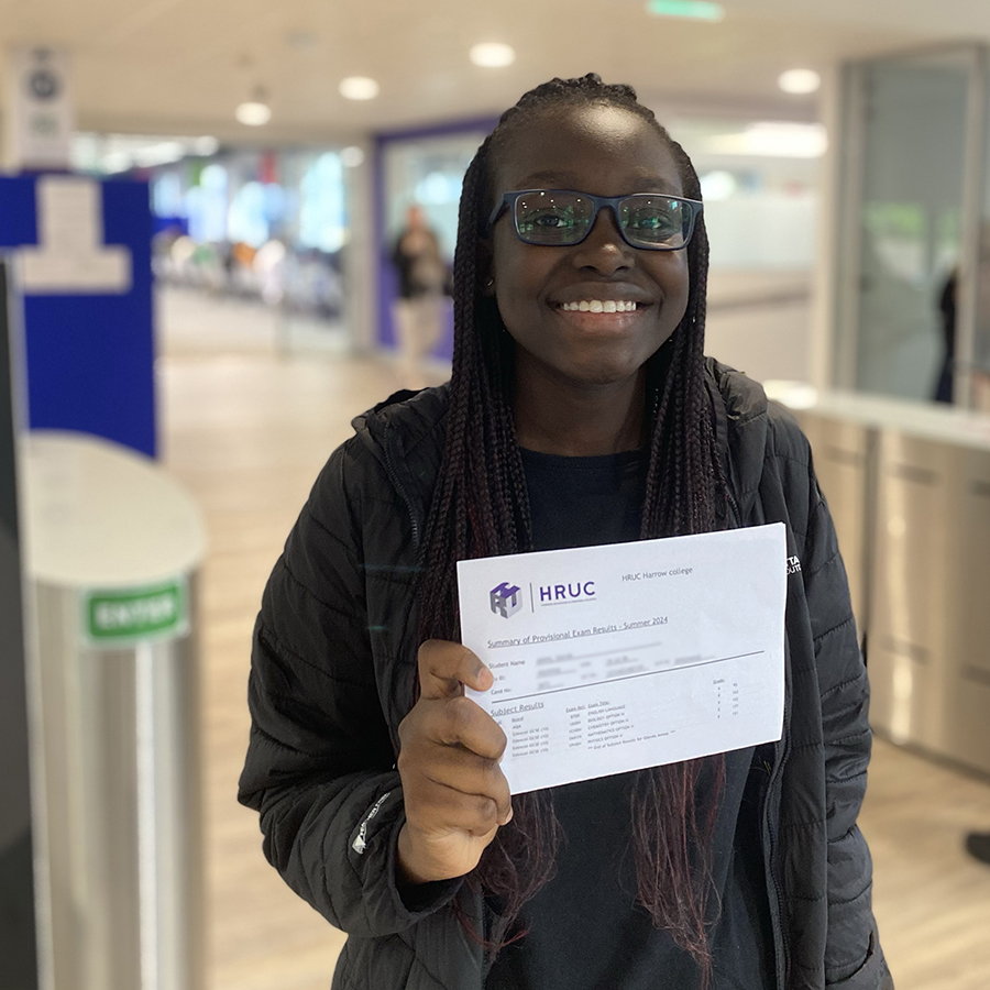 Glenda, Harrow College student, receiving her GCSE results