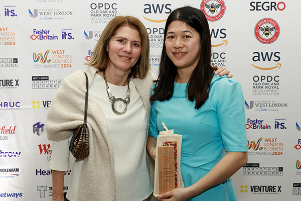 Jing Chen (right), highly commended recipient of the 2024 West London Business Award Apprentice of the Year and Therese Lorphevre (left) - Head of School - English, ESOL, Maths  